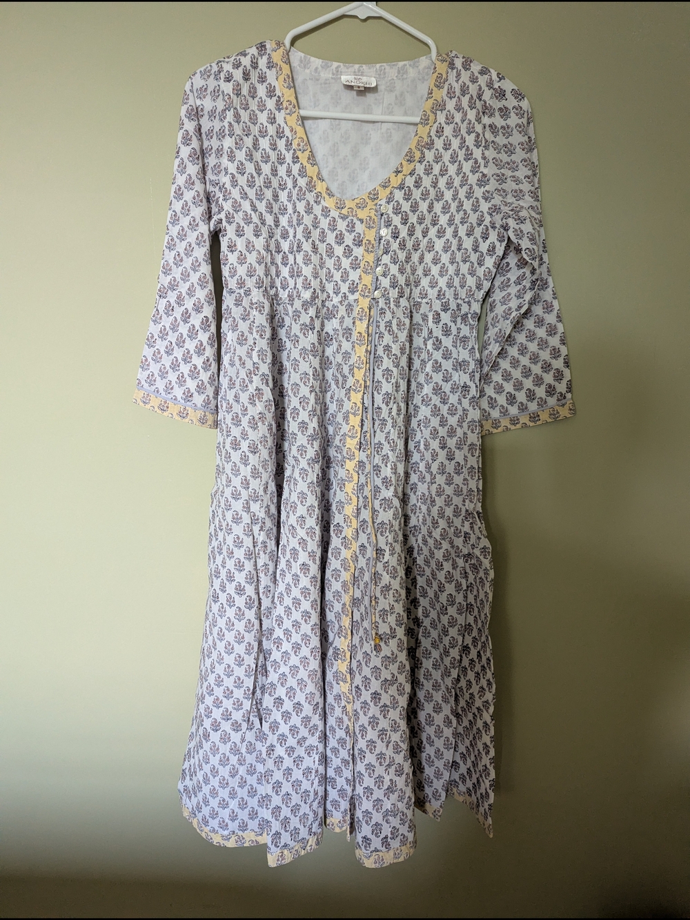 Women’s Printed Midi Dress with Yellow Trim